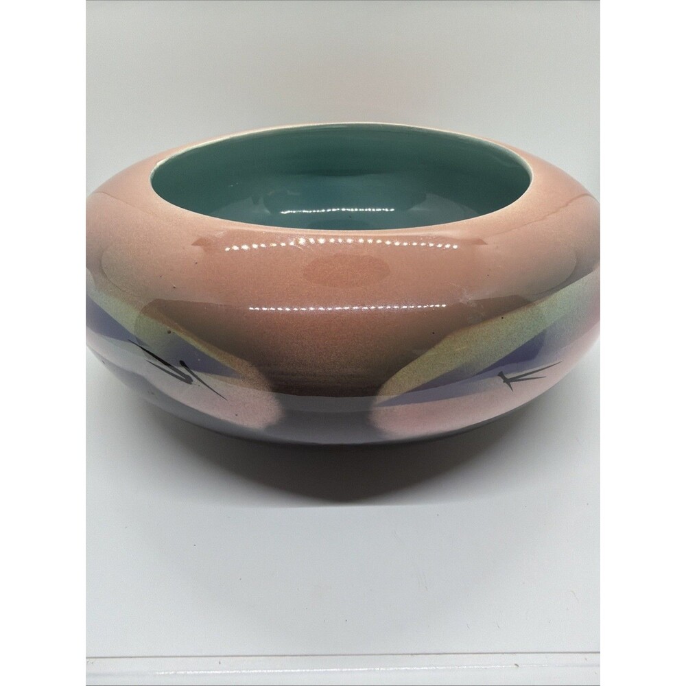 Vintage Judith Stiles Studio Art Pottery Multicolor Bowl- 9 Inches- Signed